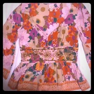 Anthropologie silk floral top